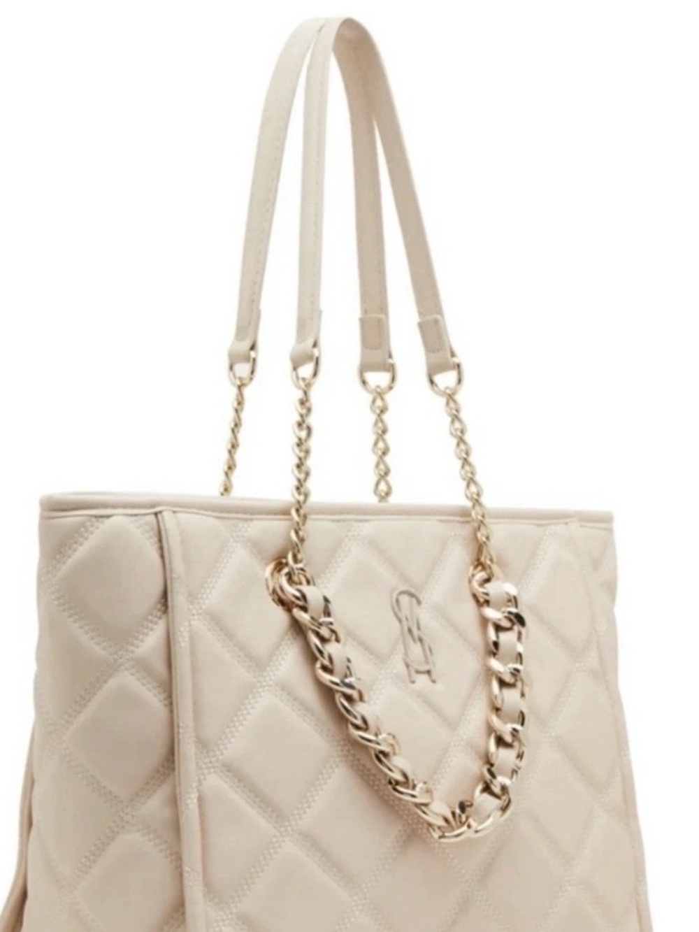 Steve Madden Elegant Cream Quilted Tote Bag